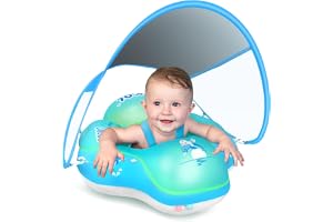 Baby Pool Float with Canopy UPF50+, 5 Point Safety Buckle for 3-36M | No Flip Over,Inflatable Toddler Floaties Infant Pool Fl
