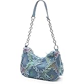 YAMEIZE Quilted Denim Shoulder Bag for Women Star Pattern Clutch Hobo Bag Small Tote Handbag with Zipper Closure