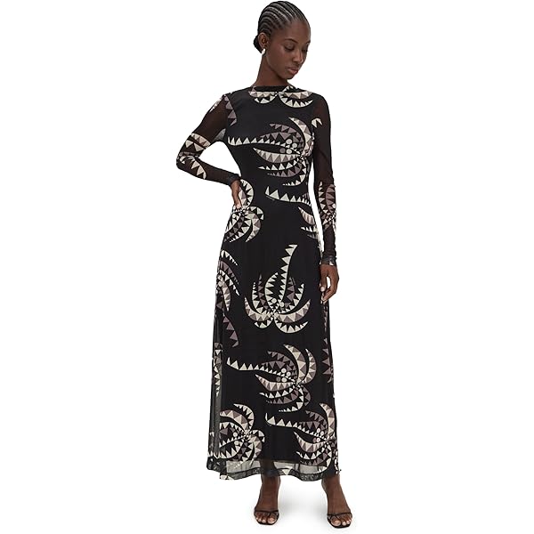 Amazon.com: LASCANA Women's High Neck Maxi Dress Black Printed 2 : Clothing,  Shoes & Jewelry