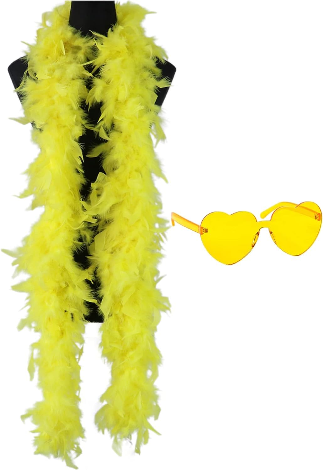 Feather Boas Set, 2M Feather Boa Fancy Dress for Women Dancing Party Props Feather Boa with Heart Sunglasses Decoration Accessories Supplies for Wedding Celebration, Rave Party, Cosplay