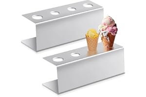 FillTouch 2 Pcs Ice Cream Cone Holder Stainless Steel Waffle Cone Holder with 4 Holes 10.6 x 3.7 x 3.5 Inches Cupcake Sugar Stand Rack Display Cotton Candy for Party Buffets DIY