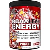 EVL BCAA Lean Energy Powder - Pre Workout Green Tea Fat Burner Support with BCAAs Amino Acids and Clean Energizers - BCAA Powder Post Workout Recovery Drink for Lean Muscle Recovery - Fruit Punch
