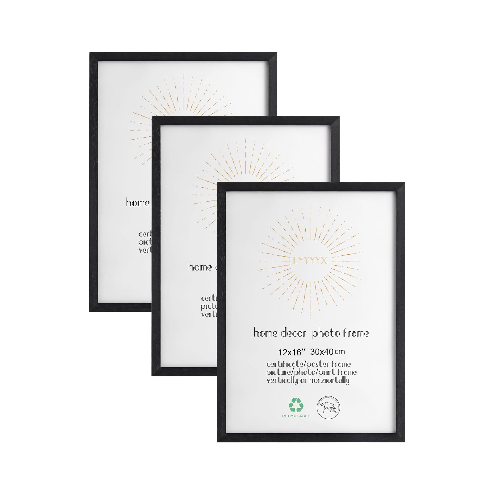 LYYYX Photo Frame 30x40cm with Plexi Glass for Wall Mounting Display Picture Frame Set of 3 Made of Solid Wood For Photos, Posters, Puzzles — image 1