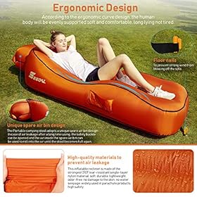 SEGOAL Ergonomic Inflatable Lounger Beach Bed Camping Chair Air Sofa Couch Hammock with Pillow, Waterproof Anti-Air… 61GywO3tDDL