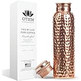 Otiem 100% Copper Water Bottle for Drinking Water, 34 Oz Hammered Finish – Stay Hydrated and Enjoy Ayurvedic Benefits – Leak-Proof, Temperature Retention, Eco-Friendly Design – Durable Copper Bottle