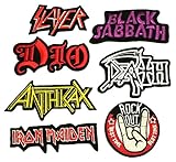 Set_ROCK027VS - Anthrax, Slayer, Iron Maiden, Black Sabbath, Dio, DEATH Music Songs Rock and Rock Out Patch (6+1 Pcs Heavy Metal Punk Rock Applique Embroidered Patches - Rock Band Iron on Patches)