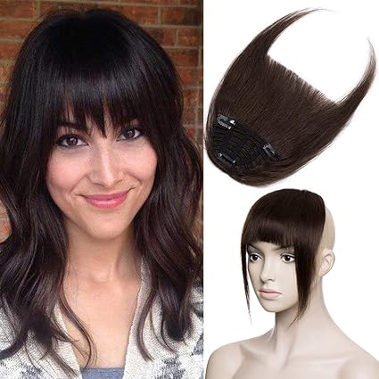 TESS Echthaar Extensions Clip in Pony Haarteil Echthaar 3 Clips glatt günstig Haarverlängerung 25g #2 Dunkelbraun