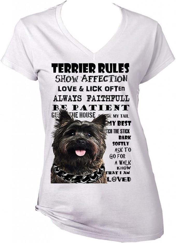 Teesquare1st Women's CAIRN TERRIER DOG RULES White Tshirt Amazon.co.uk