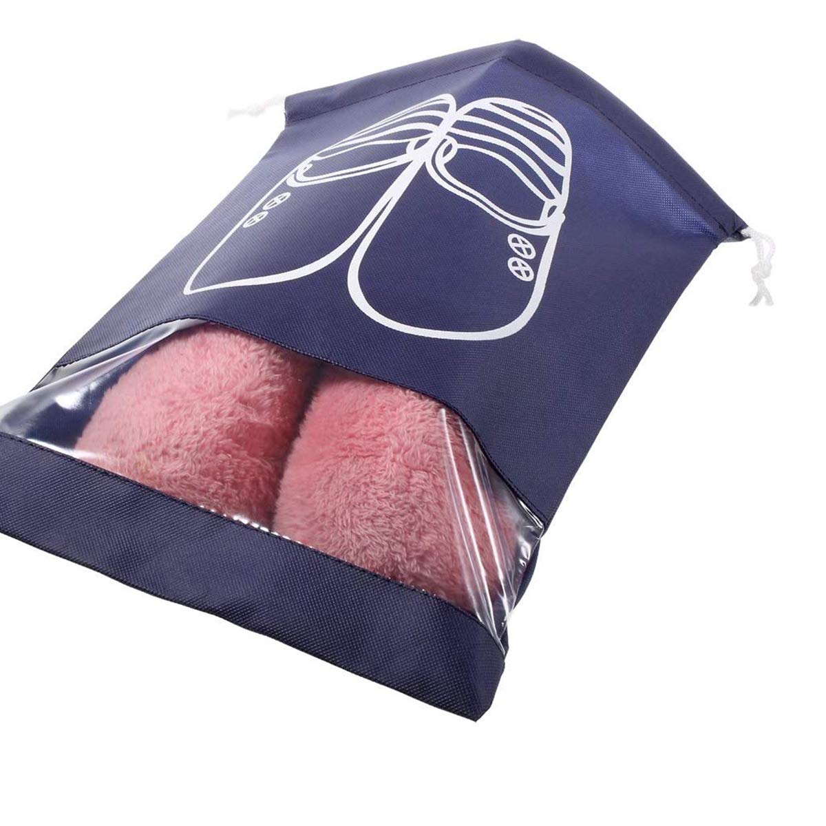 10 Packs Portable Travel Shoe Organizer, AIRERA Large Storage Bag for Men Shoes Dust-proof Breathable Transparent Window for Boots, High Heel Drawstring, Space Saving Storage Bags (45*32CM, Navy Blue)