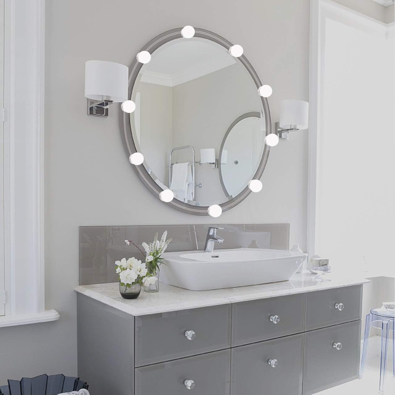 Vanity Mirror Lights Kit, LED Lights for Mirror with Dimmer and USB Phone Charger, LED Makeup Mirror Lights Kit Hollywood Style Lighting Fixture Strip 6500k for Bathroom Dressing Room Vanity Table - - 