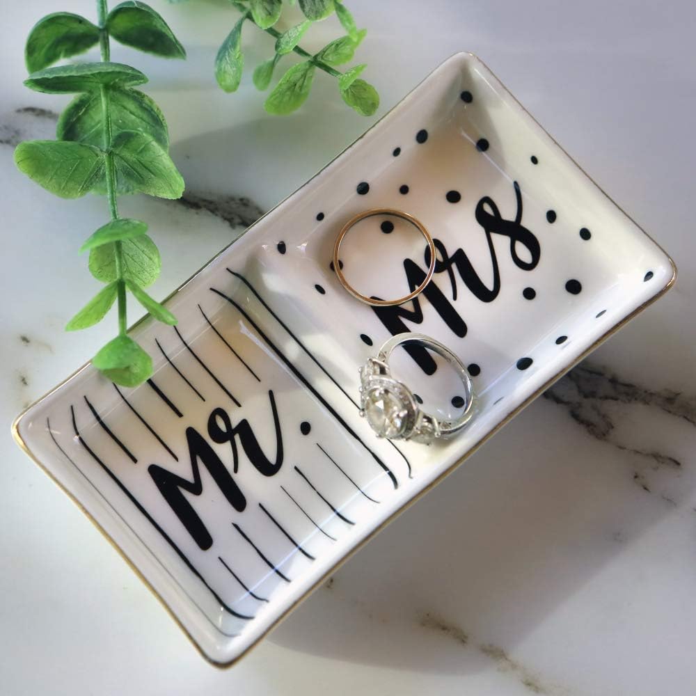 Kate Aspen Mr and Mrs Ring Dish, Wedding Gift, White and Black: Kitchen & Dining