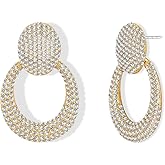 FAUTHENTICUTE Gold Statement Earrings For Women Rhinestone Heart Geometric Drop Dangle Earrings