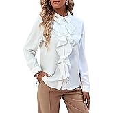 LYANER Women's Collar Neck Button Down Ruffle Front Long Sleeve Blouse Shirt Top