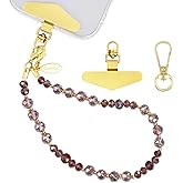 Yiflin Natural Crystal Beaded Phone Charm Strap, Handmade Phone Wrist Strap with Metal Tether Tab,Keychain Lanyard for Women
