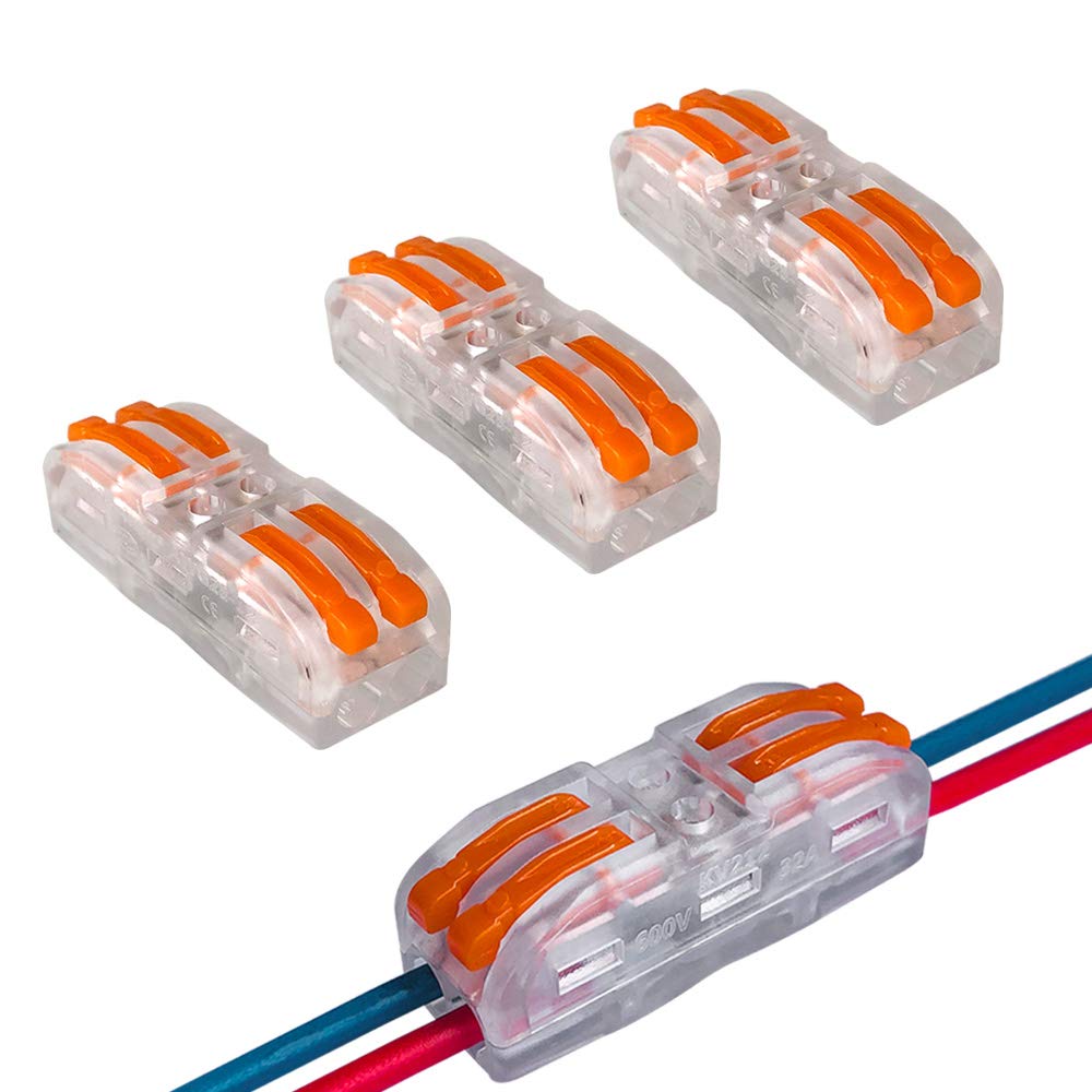 Aiqeer 16 Pcs SPL-2 Lever-Nut Wire Connectors, 2 in 2 out 4 Ports Transparent Conductor Compact Wire Connectors, Cable Clamp Terminal Block Quick Spring Connector