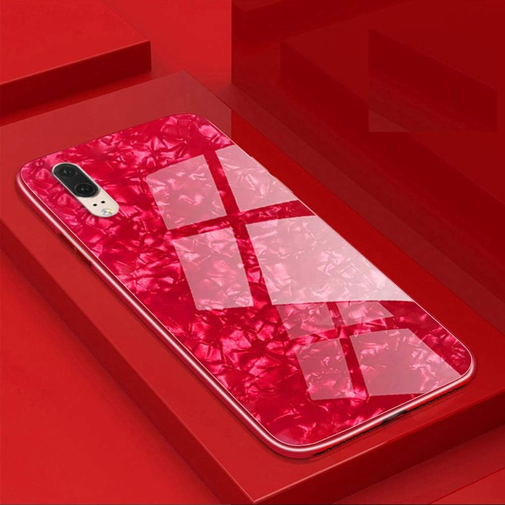 EYZUTAK Shell Design Case for HUAWEI Mate 20 Pro,Ultra Thin Tempered Glass Hard Back Anti-Scratch TPU Bumper Shockproof Case for HUAWEI Mate 20 Pro - Red