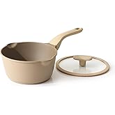 PRICUSIS Nonstick Saucepan with Lid, 2 Quart Sauce Pan, Healthy Sauce Pot with Pour Spouts for Multipurpose Use, PTFE, PFOA Free, Induction Compatible, Apricot