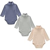 KISBINI Baby Turtleneck Bodysuit Long Sleeve Solid Ribbed Cotton Outfits for Baby Boys Girls 3-18 Months