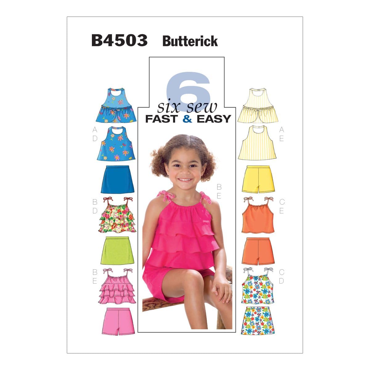 Butterick Patterns B4503 Size CL 6-7-8 Childrens/Girls Top/Skirt/Shorts, Pack of 1, White