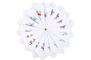 20 Pcs Cotton Women's Handkerchiefs White Flower Embroidery Hankies with Lace for Wedding Party
