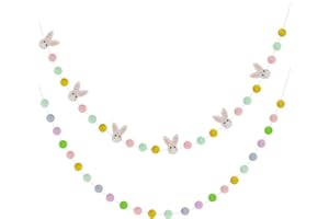 Cieovo 2 Pieces Wool Felt Rabbit Ball Pom Pom Garland - Handmade Wool Felt Balls - Colorful Easter Bunnies Hanging Garlands for Wall - Spring Birthday Party Home Decoration