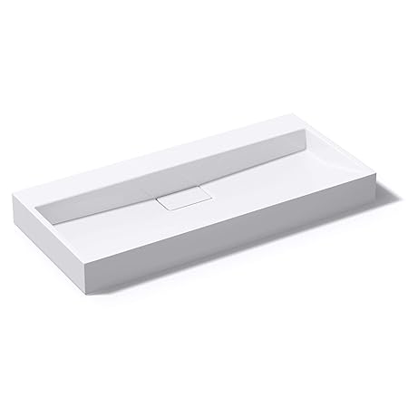 Sogood 100x46x11cm Waschbecken Colossum19 in weiß aus Gussmarmor ohne Armaturenloch