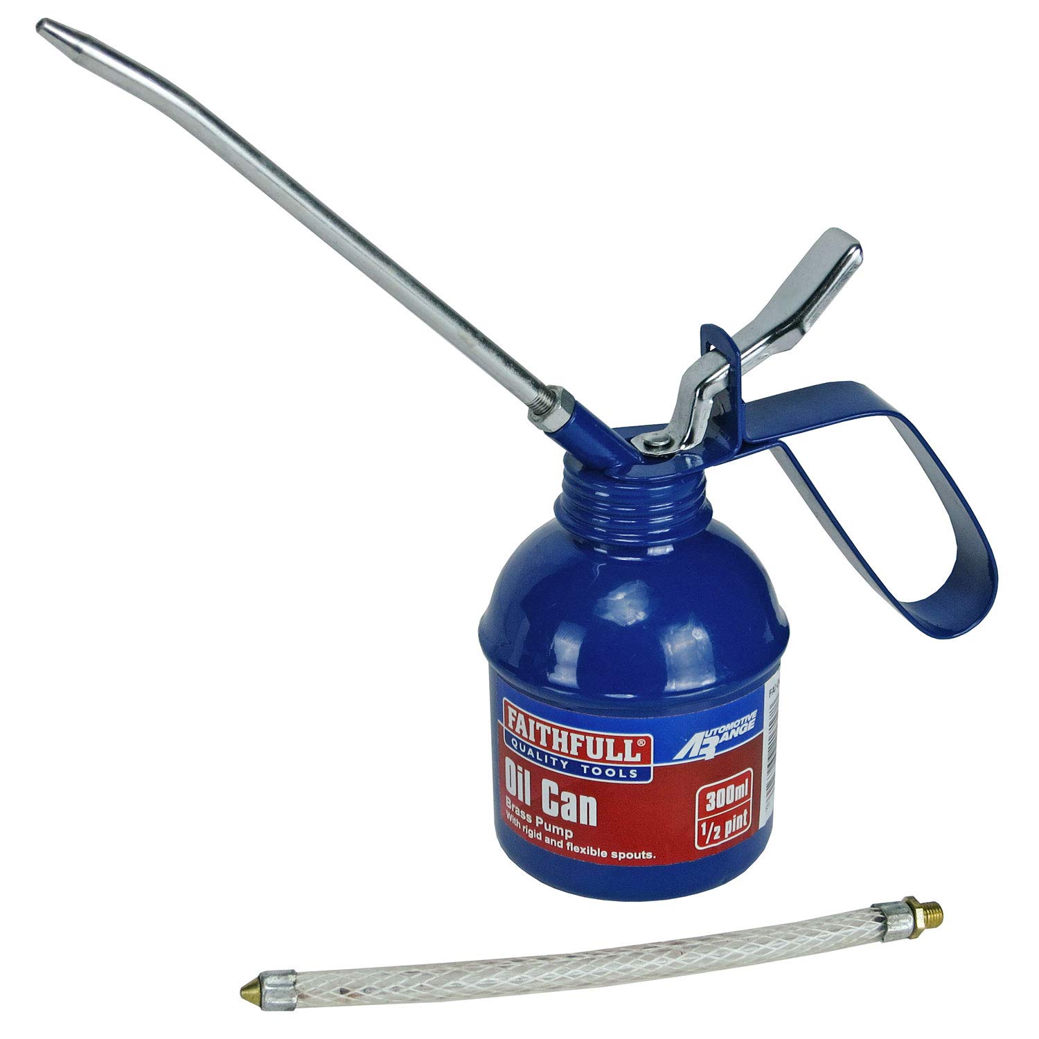 Faithfull FAIOC300 Oil Can 300ml Pistol Type includes rigid and flexible spouts