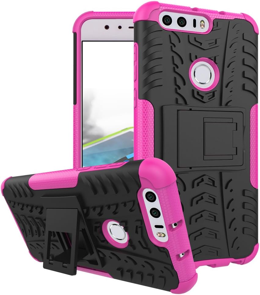 Huawei Honor 8 Case, Honor 8 Cover, Dual Layer Protection Shockproof Hybrid Rugged Case Hard Shell Cover with Kickstand for 5.2'' Huawei Honor 8 [Not for Honor V8 / Honor Note 8] (Hot Pink)