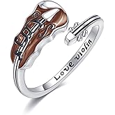 HUKKUN Violin Ring Gifts 925 Sterling Silver Adjustable Violin Jewelry Gifts for Women Violinist