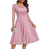 DRESSTELLS Cocktail Dress for Women, Sparkly Cowl Neck 3/4 Sleeves Wedding Guest Dresses 2026