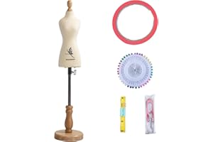 lavandeform Female Dress Form Mannequin(Not Full Size Body Height 9.6 inch for Sewing, 1/4 Size Mini Tailor Dressmaker Dummy for Pattern Making Fully Pinnable Mannequin with red Patch Set (1/4)