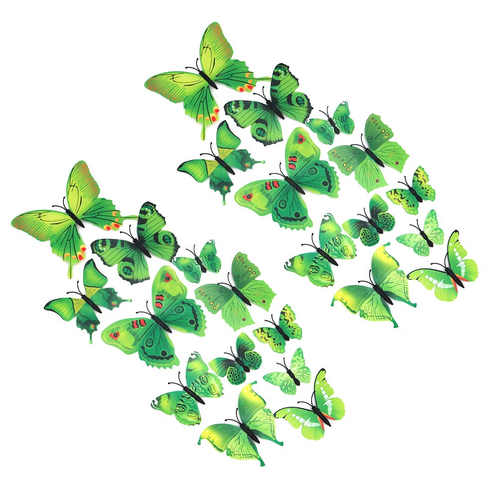 Shiwaki 24pcs 3D simulation three-dimensional butterfly magnet wall sticker decoration refrigerator sticker home decoration(Green)