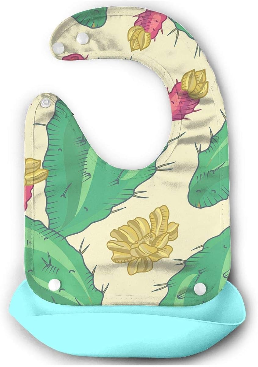 Cactus Flower Rubber Baby Bibs Removable Unisex Bibs for