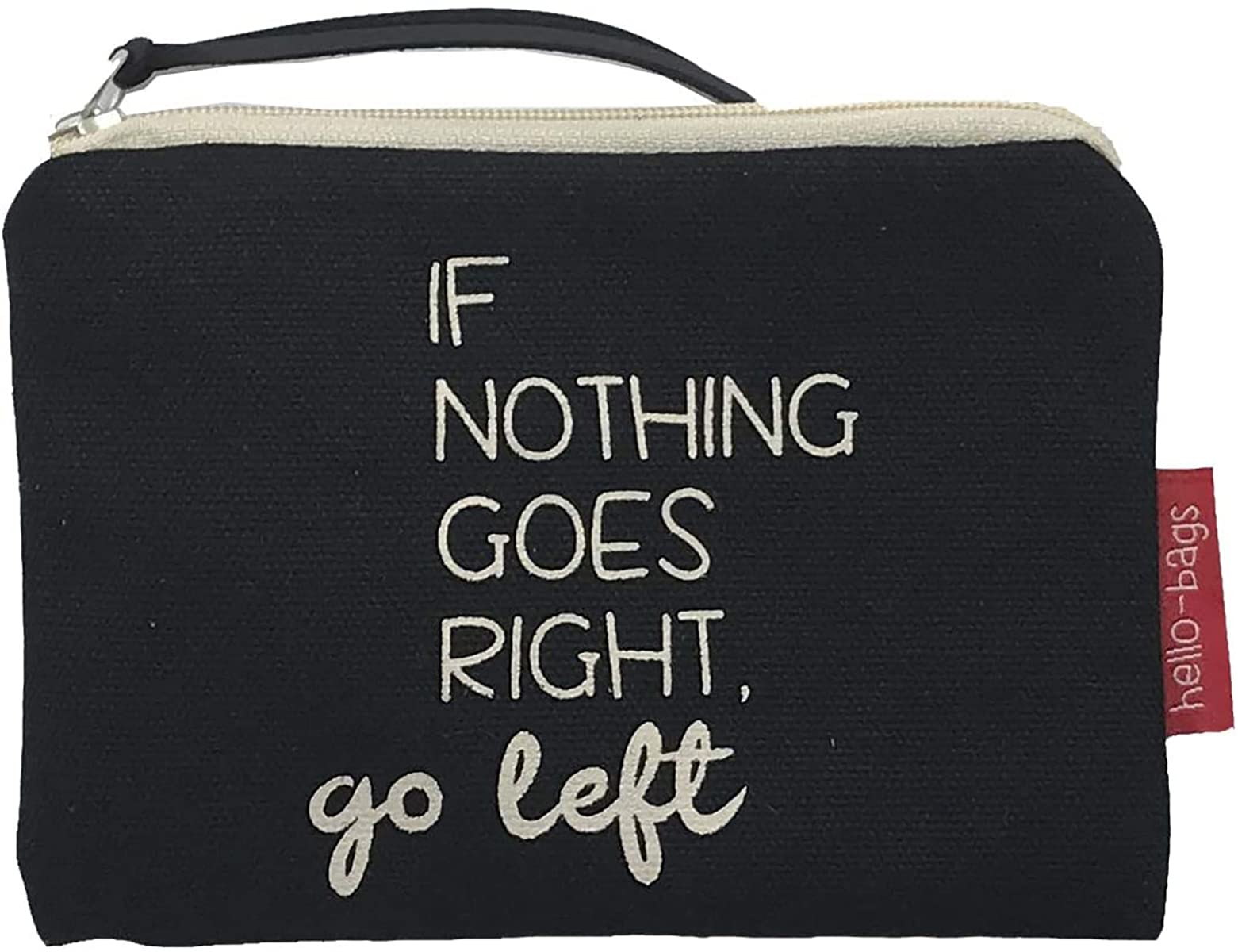 hello-bags. Coin Purse/Small Pouch. Exterior: 100% Cotton. Includes zipper and lining. Packed in a gift kraft envelope. Model: “IFNOTHING”. Color: Black. Measurements: 14 * 10 cm.