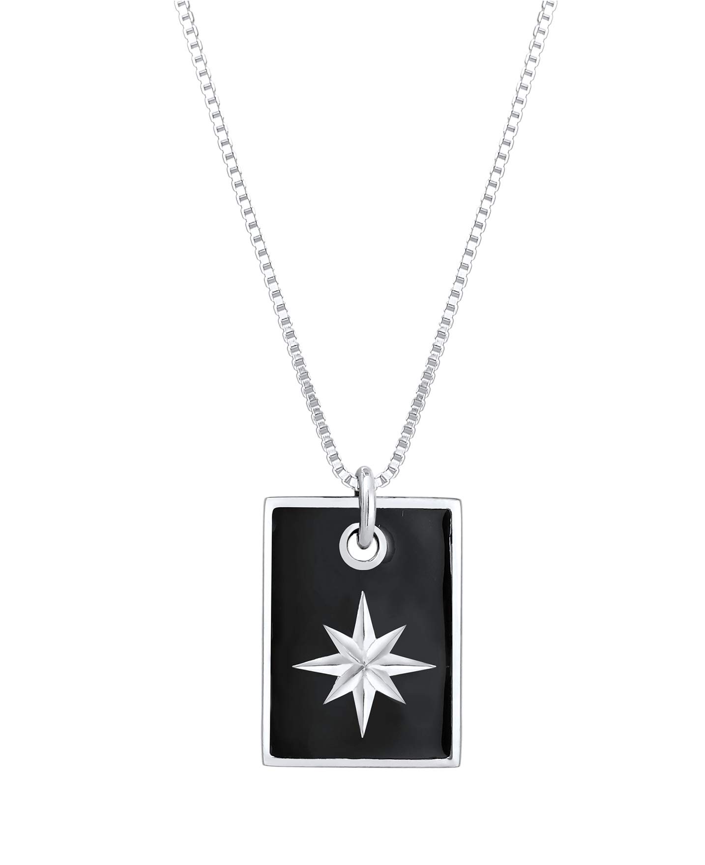 Kuzzoi Men's necklace with dog tag pendant (19 mm) in decorated star look, men's necklace with dog tag in rectangular shape, robust chain with enamel made of 925 sterling silver, length 60 cm.