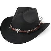 Cowboy Hat for Women and Men, Women Men Classic Felt Wide Brim Western Cowboy Cowgirl Hat with Belt Buckle(Black)
