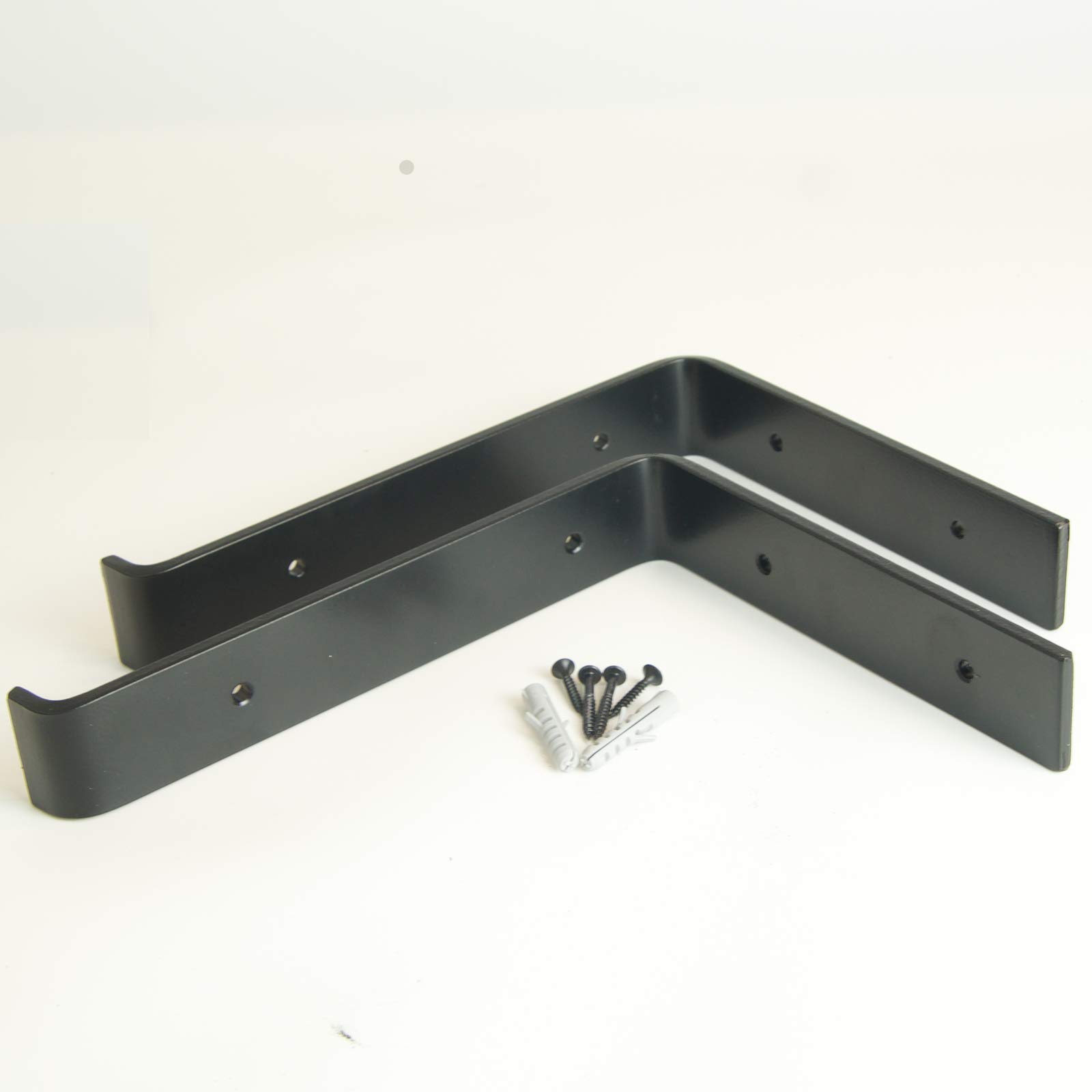 Rustic Scaffold Board Heavy Duty Shelf Brackets/Shelving Industrial Iron/Steel (Pair) by BMF Direct® (225mm Down Black)