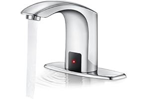 HHOOMMEE Automatic Touchless Bathroom Sink Faucet Sensor Motion Activated Commercial Faucets Hands Free Infrared Residential Elegant Basin Tap with Deck Plate Water Mixer Valve Control Box (Chrome)