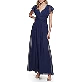 Eliza J Womens Gown Style Twist Waist Chiffon Flutter Sleeve Beaded Vneck Dress