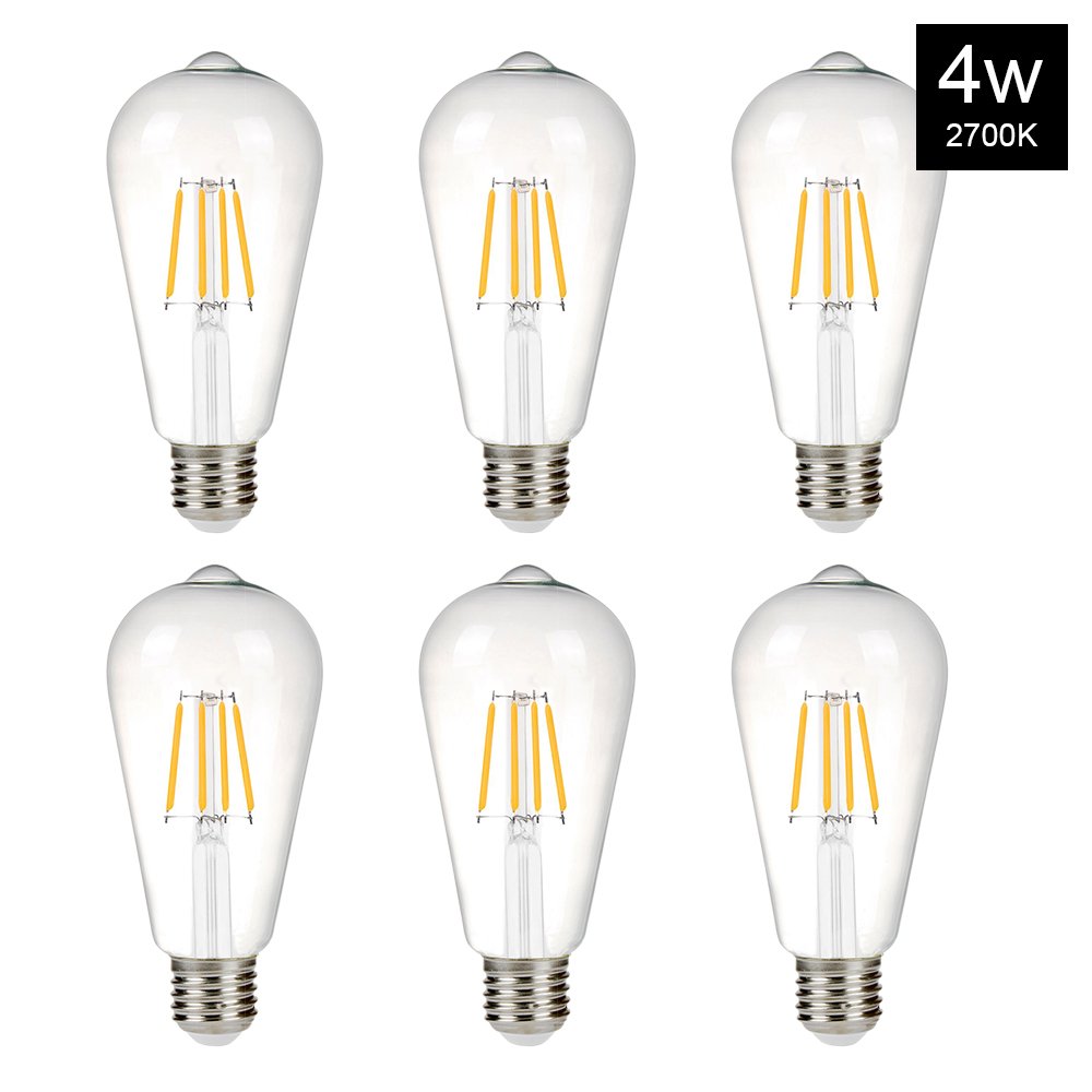 B2ocled 4W(30W Equivalent) LED Edison Bulb ST64 Style Vintage Filament Light Bulbs, Warm White 2700K, E26 E27 Medium Base Lamp for Pendant Light, Wall Lamp(6 Pack)
