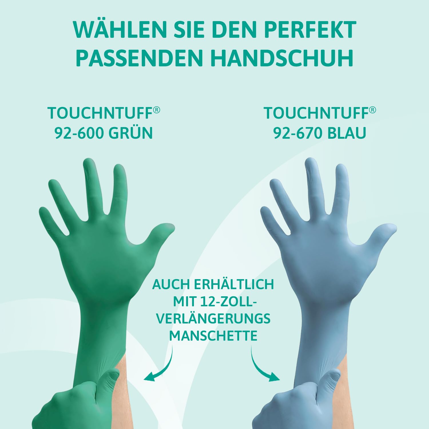 Ansell TouchNTuff 92-600,Nitril- Einmalhandschuhe, Einweghandschuhe für Lebensmittel, Chemikalienschutzhandschuhe mit hohem Schutz, Latexfreie Handschuhe, Grüne Nitrilhandschuhe, 100 Stück, Gr. L 9