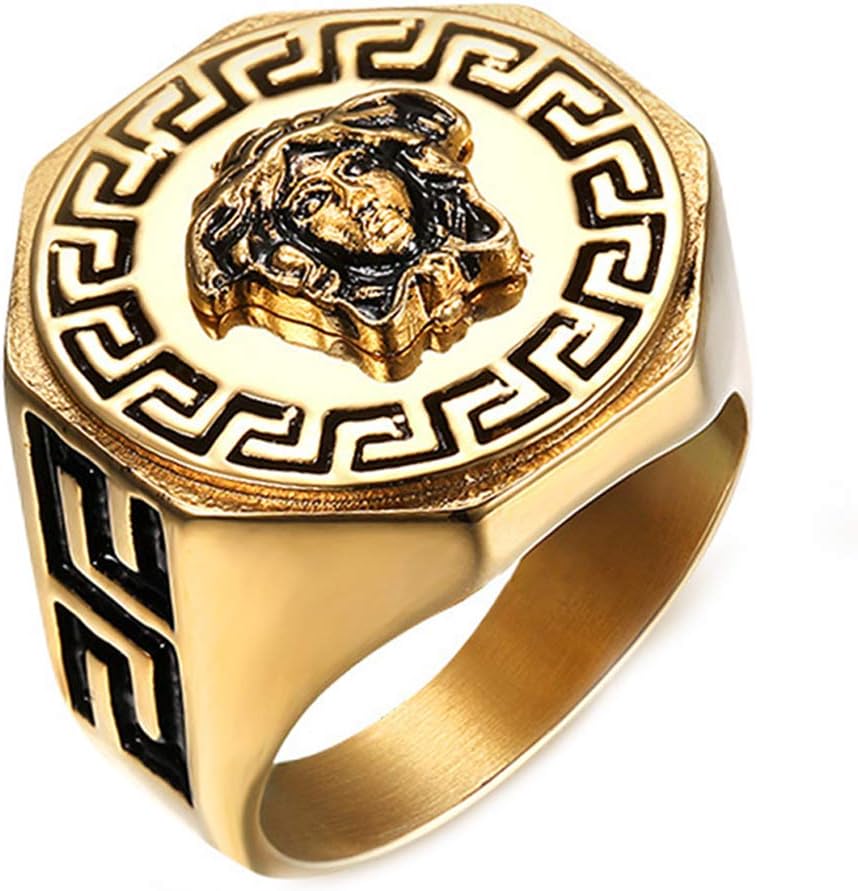 Mens Hip Hop Medusa Ancient Greek Mythology Gold Rings