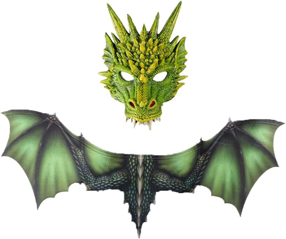 GXOK Halloween Carnival Dragon Mask Set Costume Animal Mask Wing,Dragon Mask Wings Cosplay Props Ornament Gifts