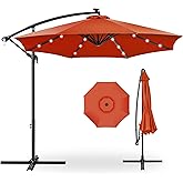Best Choice Products 10ft Solar LED Offset Cantilever Hanging Market Patio Umbrella, 8 Sturdy Ribs, Easy Adjustment - Rust