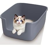 Vealind Large Cat Litter Box High Sided Entry Cat Litter Pan 50 x 40 x 22 CM, Anti-Splashing Deep Tall Cat Boxes for Indoor Cats Basics Kitty Litter Box (Grey)