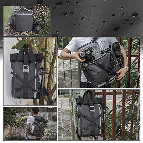 Camera Backpack Rolltop with Laptop Compartment Quick Side Access for