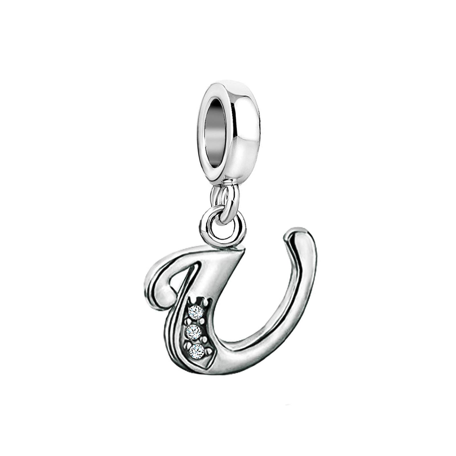 U Initial Sparkling Letter Charm fits Pandora Charms Bracelets Name Alphabet Christmas Birthday Jewellery Gift for Women Daughter Granddaughter Sister Friendship