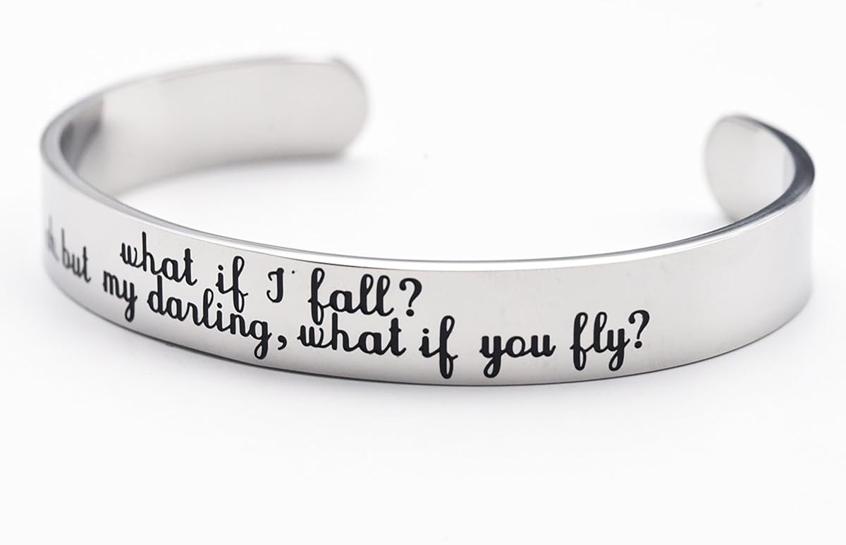 LParkin Inspirational Bracelets For Women Graduation Gifts Cuff Bracelet What If I Fall Oh But My Darling What If You Fly spiritual Gift for women - Image 3