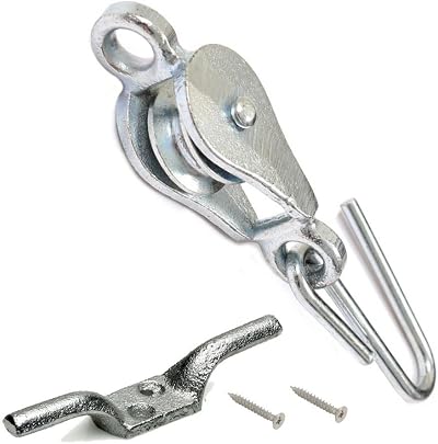 Banner Galvanized Steel Washing Line Pulley with Cleat Hook & Screws Set