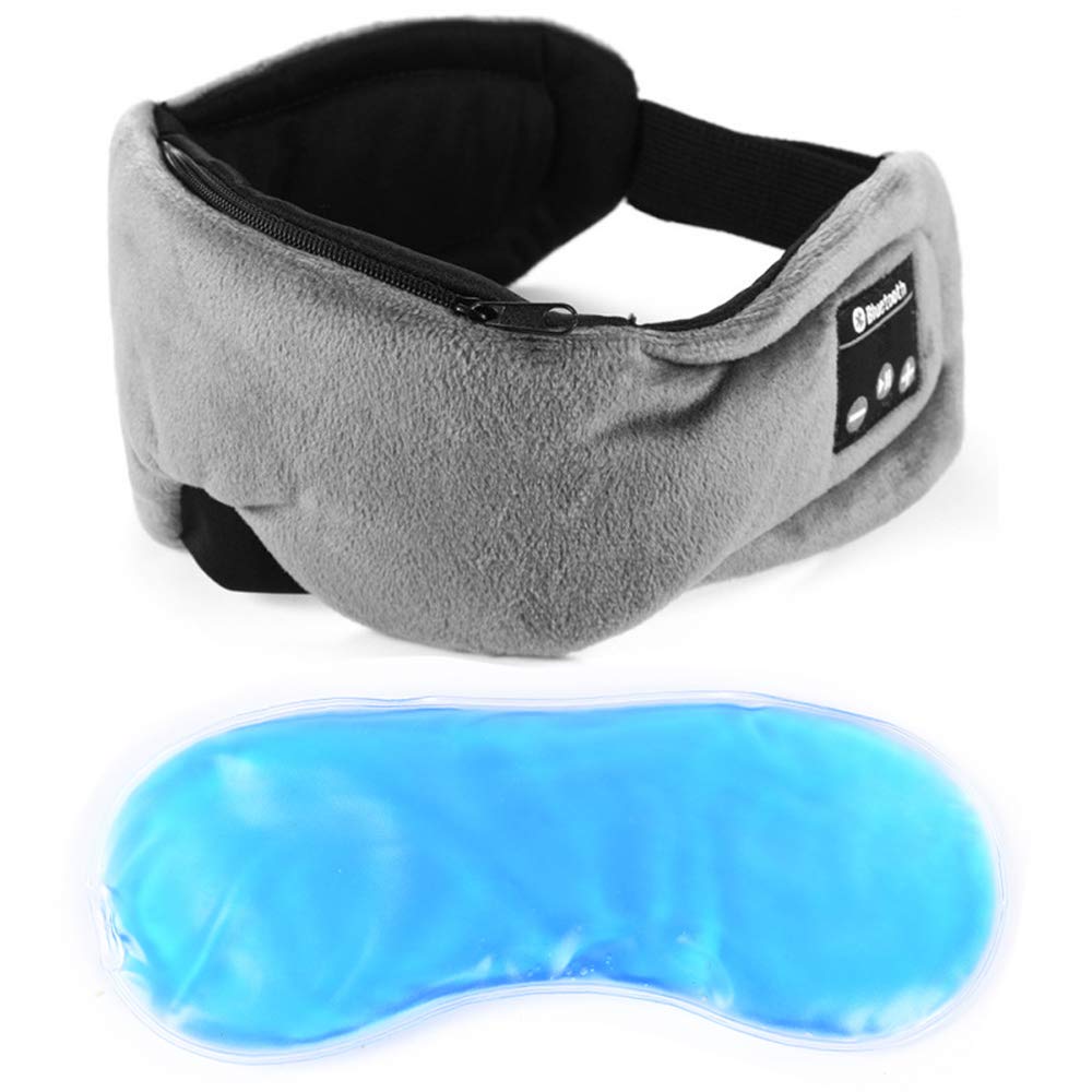 Powcan Wireless Sleep Mask Headphones Bluetooth 5.0 Sleeping Eye Mask with Gel Sleep Mask for Cool/Warm Therapy, USB Rechargeable, Washable, Handsfree Music Travel Sleep Eye Cover for Men Women